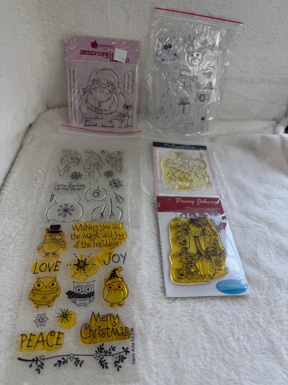 Clear Cling Stamp Set Lot of 6 Christmas Theme Card Making Snowman Santa